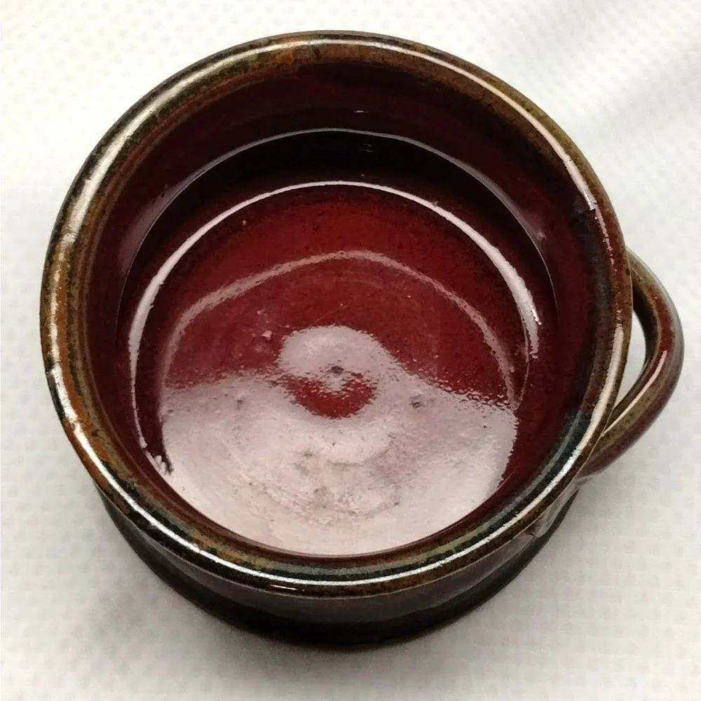 Donn Zver Studio Pottery Crock Bowl Red Glaze Lug Handles 4-Inch Troy Ontario